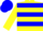 Half yellow, half yellow and blue hoops, yellow and blue cap