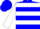 Blue, white Pegasus, white hoops on sleeves, blue cap