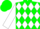 Hunter green, white diamonds, white sleeves, hunter green cap