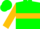 Green, gold 'V', gold hoop on sleeves, gold and green cap