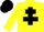 yellow, black cross of lorraine, checked cap