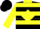 Black, Fluorescent Yellow Diamond Hoop and Collar, Two Yellow Hoops and Cuffs on Sleeves