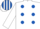 White, Royal Blue spots, White and Royal Blue striped cap