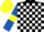 BLACK and WHITE check, ROYAL BLUE sleeves, YELLOW armlets, YELLOW cap
