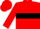 Red and white halves, black checked hoop, black checks on red sleeves, red cap