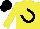 Yellow, black horseshoe, black horse on sleeves, black cap