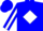 Blue, blue 'PT' in white diamond, white diamond stripe on sleeves