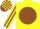 YELLOW, brown disc, striped sleeves, check cap