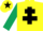 Yellow, black cross of lorraine, dark green sleeves, yellow cap, black star