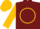 Burgundy, gold 'S' in gold circle, gold sleeves, gold cap