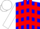 Blue, red stripes, blue and red chevrons on white sleeves, white cap