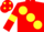 Red, large Yellow spots, armlets and spots on cap