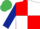 Red and White (quartered), Dark Blue sleeves, Emerald Green cap