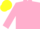 Pink and purple diagonal halves, yellow lightning bolt, yellow cap
