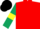 Red, dark green sleeves, yellow armlets, black cap