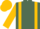 Olive green, gold braces, olive green and gold sleeves, gold cap