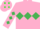 Pink, Emerald Green triple diamond and diamonds on sleeves, Pink cap, Green diamonds