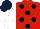 RED, black spots, white sleeves, dark blue cap
