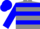 Grey, blue emblem, blue hoops on sleeves, blue cap