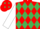 RED & EMERALD GREEN DIAMONDS, white sleeves, red cap, emerald green diamonds