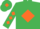 Emerald Green, Orange diamond, diamonds on sleeves, Emerald Green cap, Orange diamond