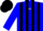 Blue, black stripes, white 'P' in white circle, blue and black cap