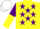 Yellow, Purple stars, Purple and Yellow halved sleeves, White cap