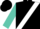 Black,white sash,turquoise sleeves, black cap