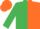 Emerald green and orange (halved), emerald green sleeves, orange cap