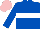 ROYAL BLUE, white hoop, royal blue sleeves, pink cap