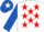 White, Red stars, Royal Blue sleeves, Royal Blue cap, White star