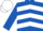 Royal blue, white chevrons, white band on sleeves, white cap