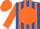 Royal blue, orange disc, orange stripes on sleeves, navy cap