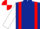 DARK BLUE, red braces, white armlet on sleeves, red & white quartered cap
