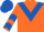 ORANGE, royal blue chevron, royal blue chevrons on sleeves, royal blue cap