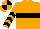 ORANGE, black hoop, black chevrons on sleeves, quartered cap