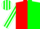 Red and green halved vertically, white and green striped sleeves and cap