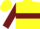 Yellow, burgundy hoop, burgundy sleeves, burgundy and yellow cap