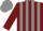 Burgundy, grey stripes, burgundy sleeves, burgundy and grey cap