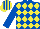 ROYAL BLUE & YELLOW DIAMONDS, royal blue sleeves, striped cap
