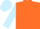 Orange, light blue sleeves, light blue cap