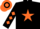 Black, Orange star, diamonds on sleeves, hooped cap