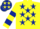 Yellow, dark blue stars, hooped sleeves