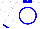 White, blue circle 'Y/N' on back, blue cuffs & collar