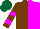 Chocolate and Magenta (halved), hooped sleeves, Dark Green cap