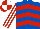 Royal Blue, Red chevrons, White and Red striped sleeves, Red and White quartered cap