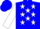 BLUE, white stars, red 'A', white sleeves, blue cap