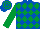 ROYAL BLUE & EMERALD GREEN DIAMONDS, emerald green sleeves, hooped cap