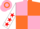 PINK & ORANGE QUARTERED, white sleeves, red stars, pink & orange hooped cap