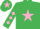 EMERALD GREEN, pink star, pink diamonds on sleeves, pink star on cap